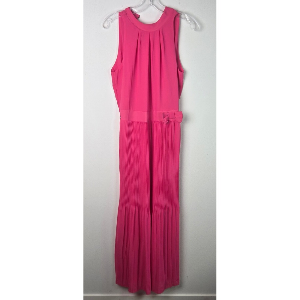 Sara Corsi Made in Italy Women's Pink Pleated Maxi‎ Lined Dress Size M Bow